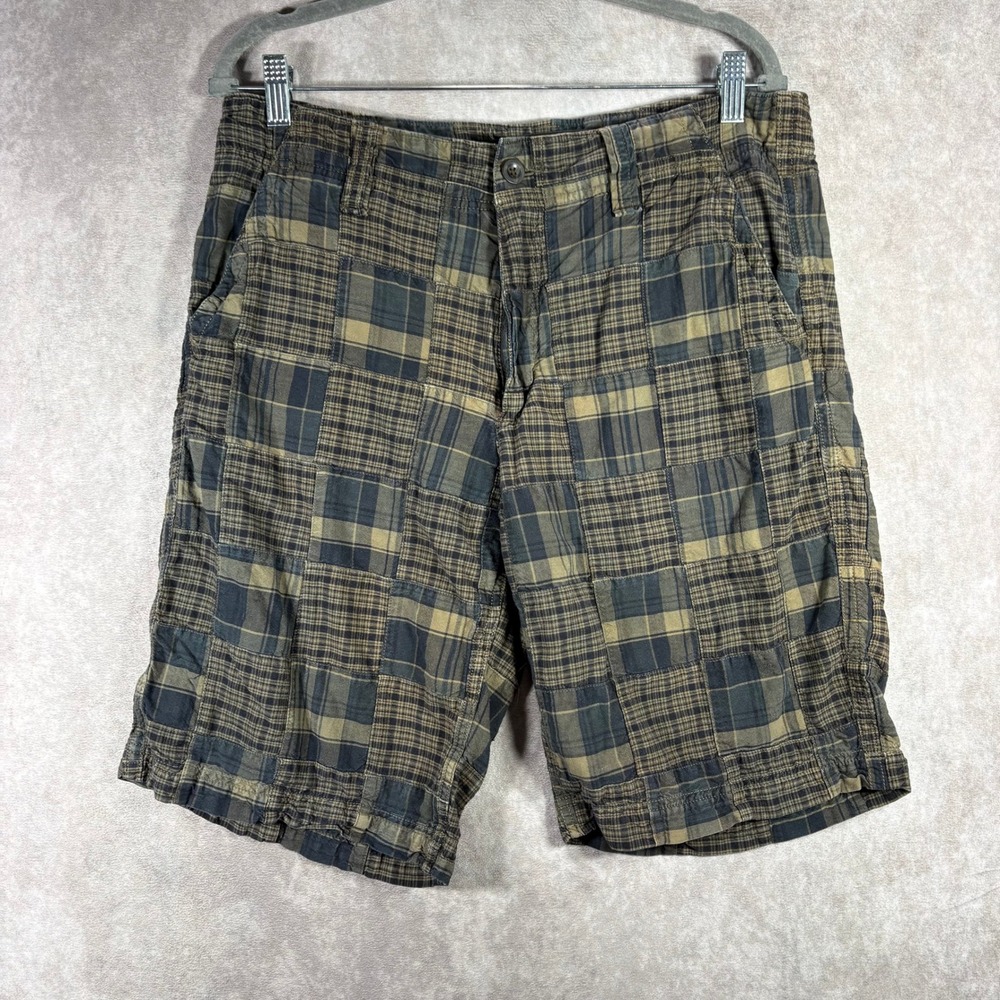 Old Navy Shorts Mens 32 Green Plaid Patchwork Loose Fit Cotton Casual Skater y2k